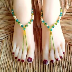 Green Yellow Blue and Wood Barefoot Sandals